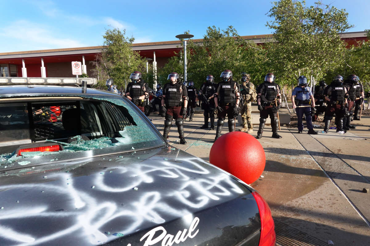 Police stand guard outside of a Target store on May 28, 2020, in St. Paul, Minnesota.