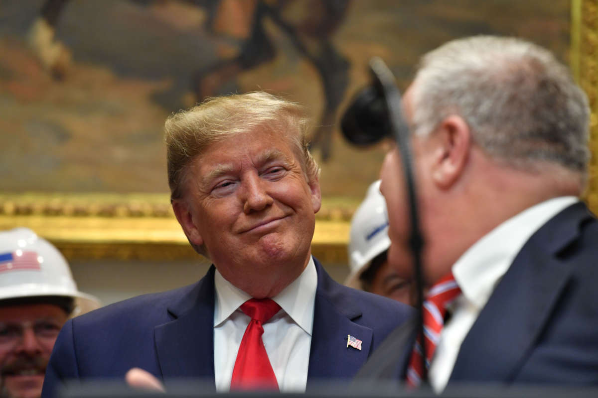 President Trump speaks to the press during an event to unveil significant changes to the National Environmental Policy Act on January 9, 2020, at the White House in Washington, D.C.