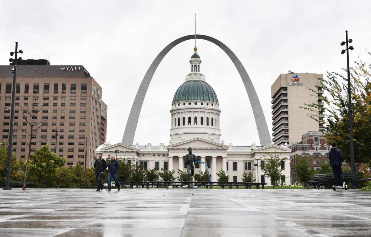 The Old Courthouse is seen in front of the Gateway Arch in St. Louis, Missouri, on November 1, 2018.