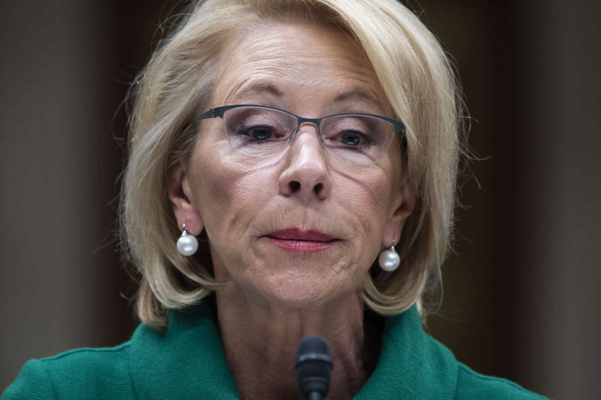 Secretary of Education Betsy DeVos testifies during the Senate Appropriations Labor, Health and Human Services, Education and Related Agencies Subcommittee hearing on the FY2021 budget for the Department of Education on March 5, 2020.