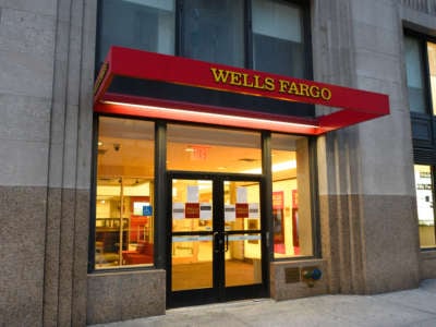 A view outside Wells Fargo in Murray Hill as the coronavirus continues to spread across the United States on March 22, 2020, in New York City.