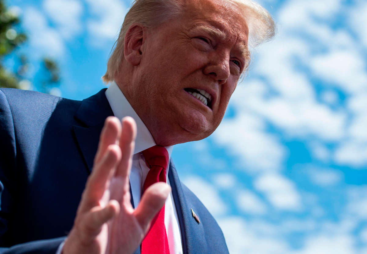 President Trump speaks to the press before departing the White House, on May 30, 2020, in Washington, D.C.