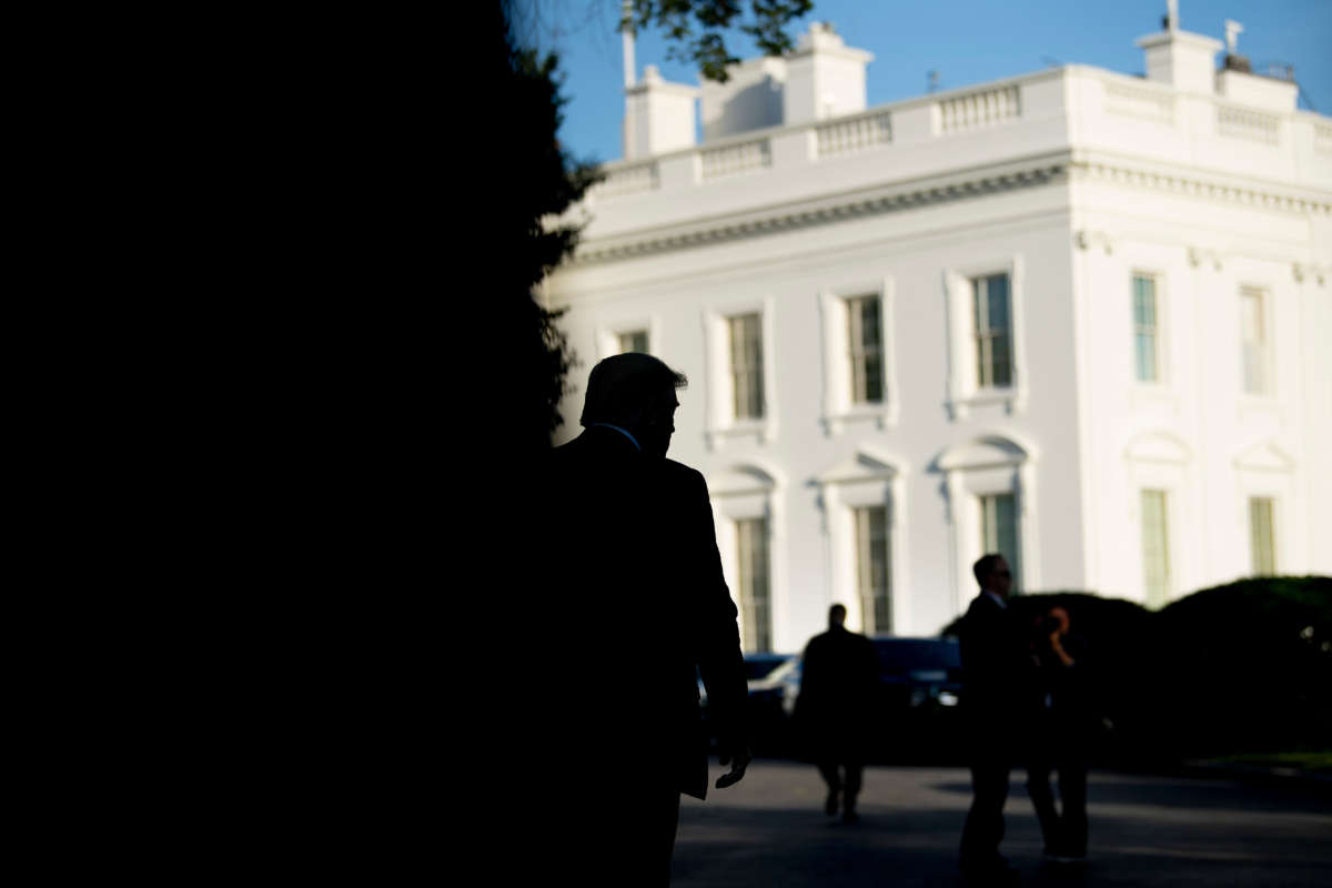 President Trump returns to the White House from St. John's Church after the area was cleared of people protesting the death of George Floyd, June 1, 2020, in Washington, D.C.