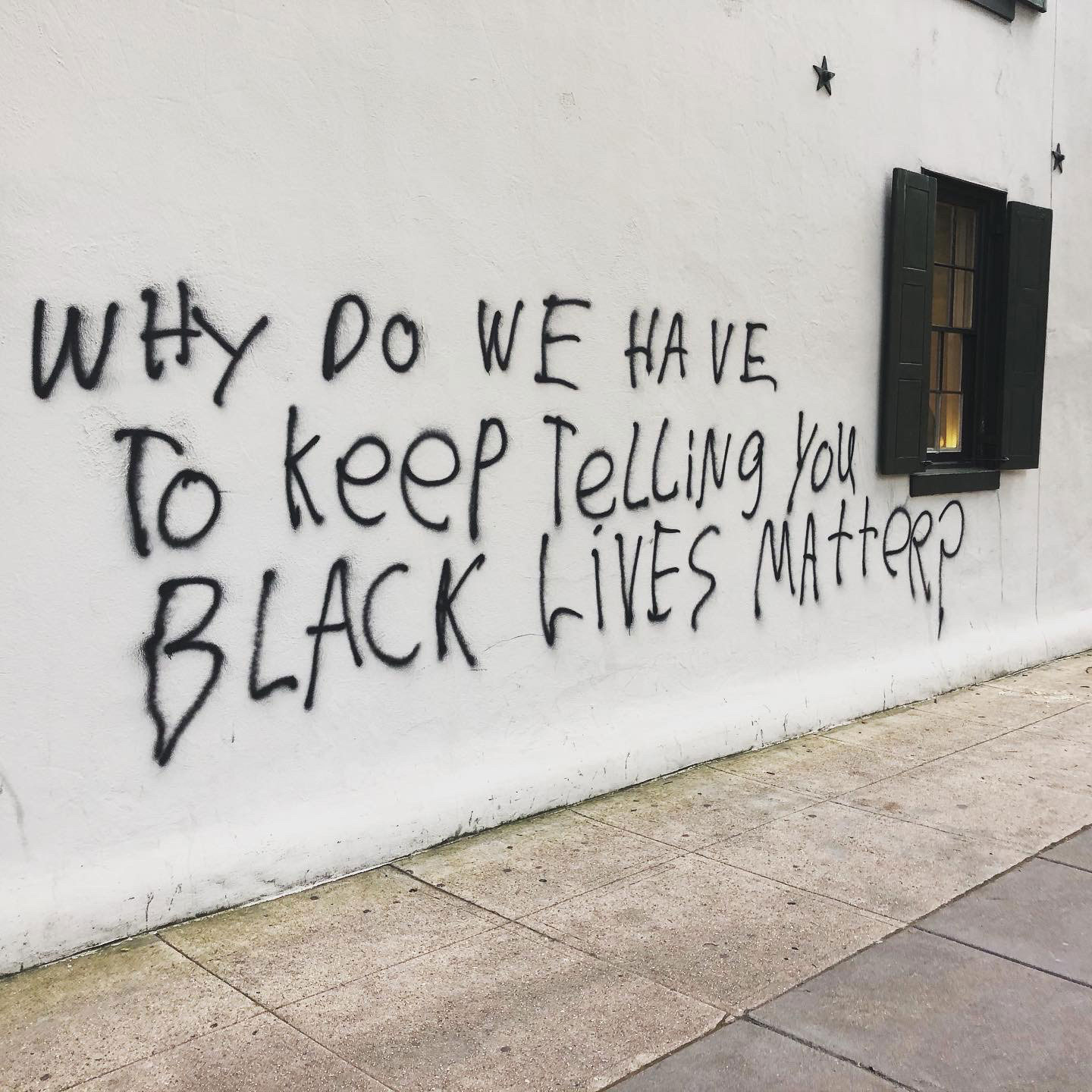Throughout the protests, people have been tagging buildings with political messages and crucial questions about the rights of Black of people. This photo from May 30 documents just one of them: “Why do we have to keep telling you Black lives matter?”