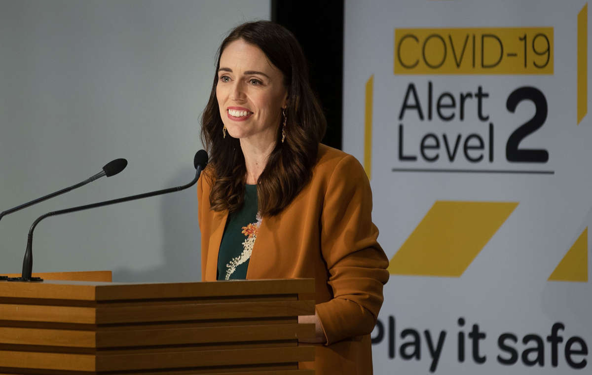 New Zealand's Prime Minister Jacinda Ardern takes part in a press conference about COVID-19 at Parliament in Wellington on June 8, 2020. New Zealand has no active COVID-19 cases after the country's final patient was given the all clear and released from isolation, health authorities said on June 8.