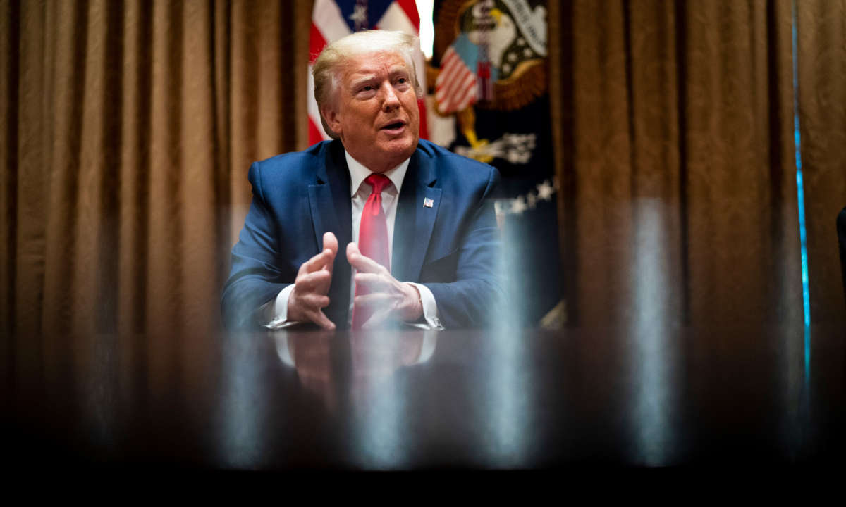 President Trump speaks during a round table discussion in the Cabinet Room of the White House on June 10, 2020, in Washington, D.C.