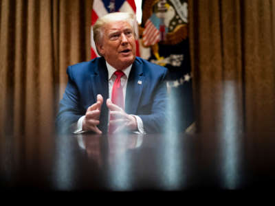 President Trump speaks during a round table discussion in the Cabinet Room of the White House on June 10, 2020, in Washington, D.C.