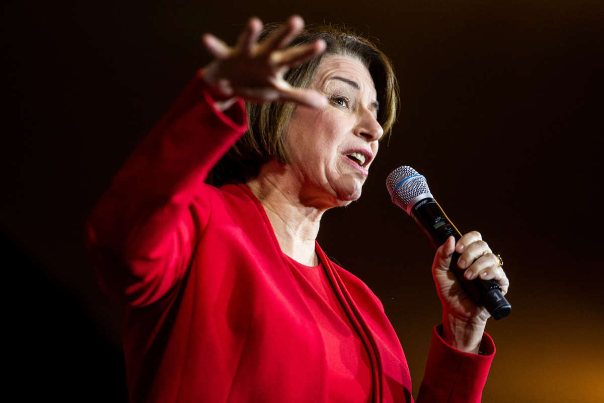 Sen. Amy Klobuchar speaks during a campaign rally at the Altria Theatre on February 29, 2020, in Richmond, Virginia.