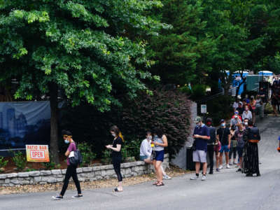 People wait in line to cast votes in Georgia's primary election on June 9, 2020, in Atlanta, Georgia.