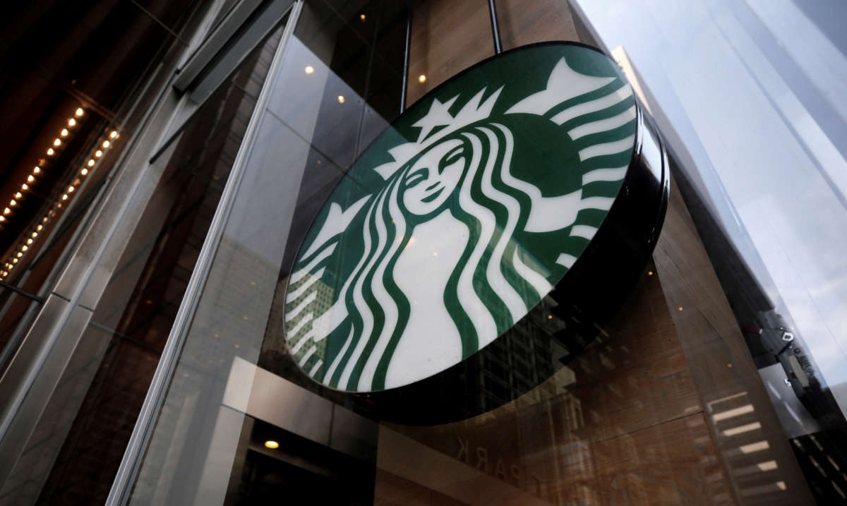 Logo of the Starbucks is seen in New York on May 29, 2018.