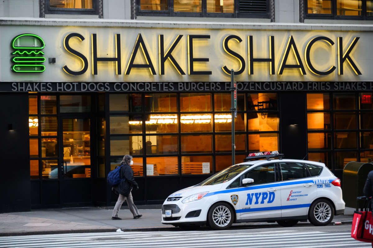 A view outside Shake Shack in Herald Square on May 13, 2020, in New York City.