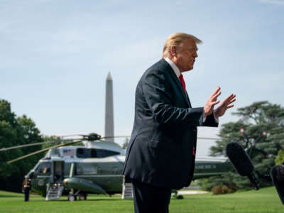 President Trump speaks to reporters before boarding Marine One on the South Lawn of the White House on June 23, 2020, in Washington, D.C.