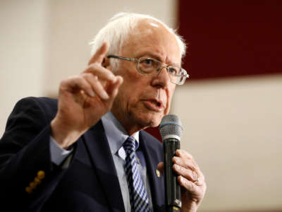 Sen. Bernie Sanders speaks during a campaign rally at Salina Intermediate School in Dearborn, Michigan, on March 7, 2020.