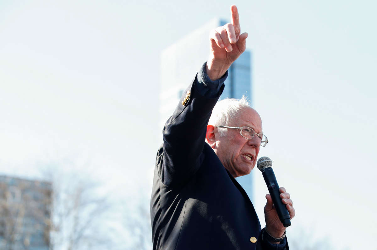 Sen. Bernie Sanders addresses a campaign rally at Grant Park Petrillo Music Shell in Chicago, Illinois, on March 7, 2020.