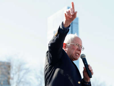 Sen. Bernie Sanders addresses a campaign rally at Grant Park Petrillo Music Shell in Chicago, Illinois, on March 7, 2020.