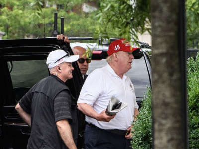 President Trump steps out of his vehicle upon his return to the White House in Washington, D.C., on June 28, 2020, after golfing at his Trump National Golf Club in Virginia.