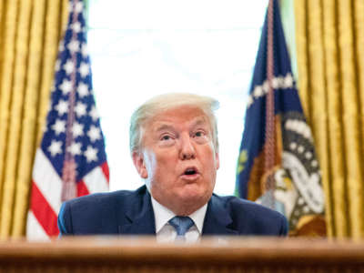 President Trump speaks in the Oval Office of the White House in Washington, D.C. on May 15, 2020.