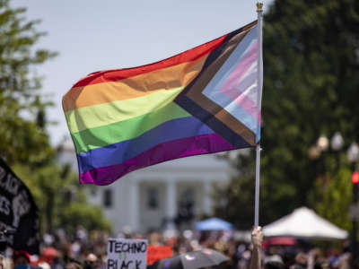 Members and allies of the LGBTQ community reach Black Lives Matter Plaza across the street from the White House as part of the Pride and Black Lives Matter movements on June 13, 2020, in Washington, D.C.