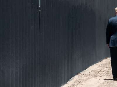 Donald Trump participates in a ceremony commemorating the 200th mile of border wall at the international border with Mexico in San Luis, Arizona, on June 23, 2020.