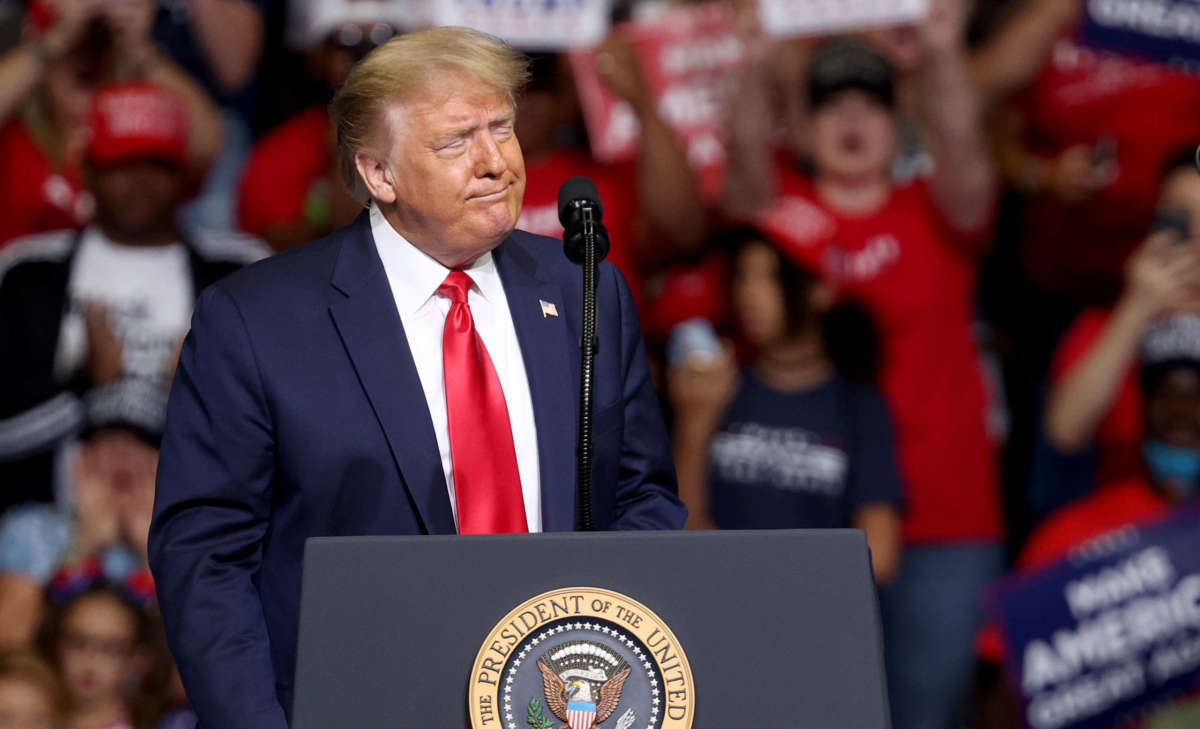 President Donald Trump arrives at a campaign rally on June 20, 2020, in Tulsa, Oklahoma.