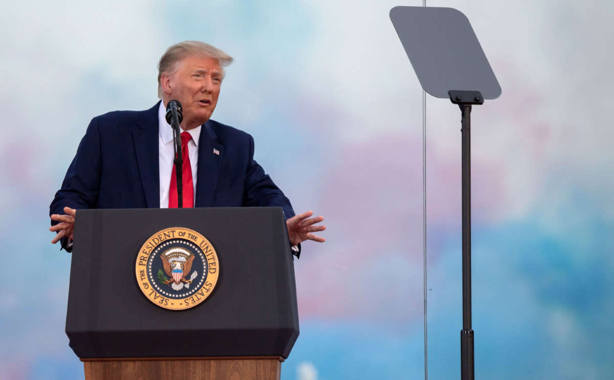 President Trump speaks on the South Lawn of the White House in Washington, D.C., July 4, 2020.