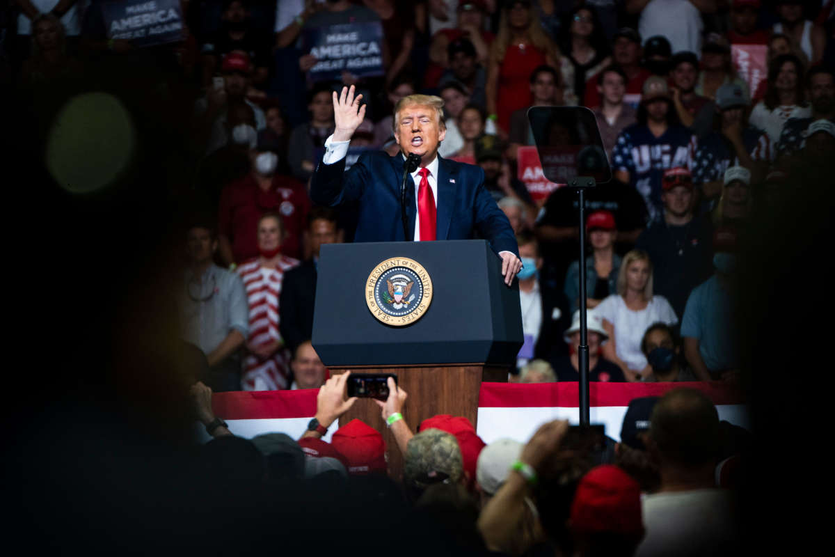 President Trump speaks during a rally at the Bank of Oklahoma Center on June 20, 2020, in Tulsa, Oklahoma.