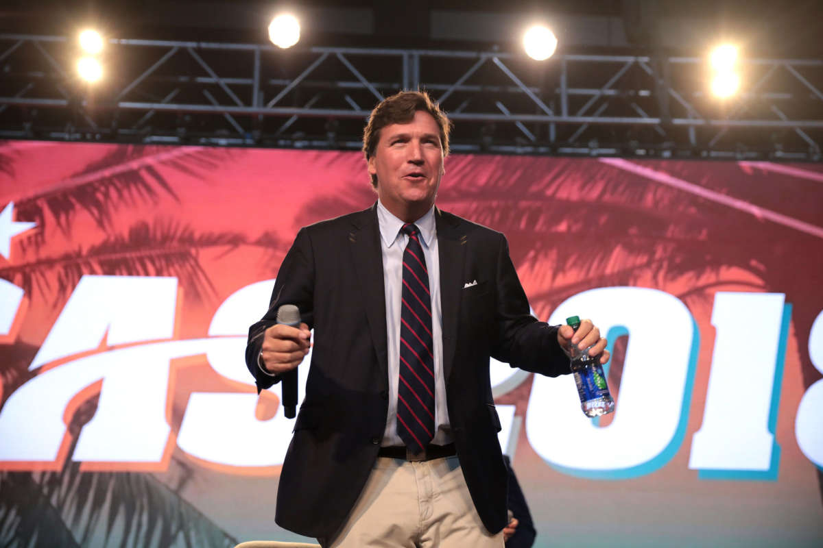 Tucker Carlson speaks at the 2018 Student Action Summit hosted by Turning Point USA at the Palm Beach County Convention Center in West Palm Beach, Florida, December, 2018.
