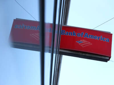 A sign is posted in front of a Bank of America office on July 16, 2018, in San Francisco, California.