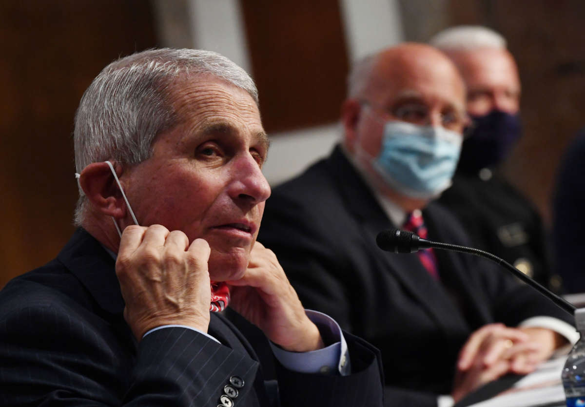 Dr. Anthony Fauci, director of the National Institute for Allergy and Infectious Diseases, testifies at a hearing of the Senate Health, Education, Labor and Pensions Committee on June 30, 2020, in Washington, D.C.