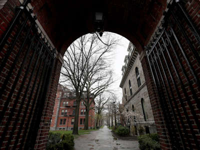 An empty Harvard Yard at Harvard University in Cambridge, Massachusetts, on April 27, 2020.