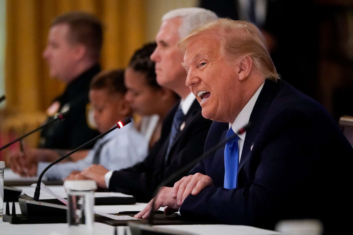 President Trump speaks during an event in the East Room of the White House on July 13, 2020, in Washington, D.C.