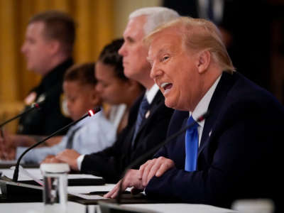 President Trump speaks during an event in the East Room of the White House on July 13, 2020, in Washington, D.C.