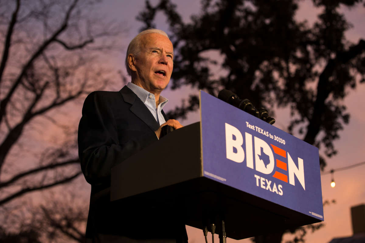 Former Vice President Joe Biden speaks at a community event while campaigning on December 13, 2019, in San Antonio, Texas.