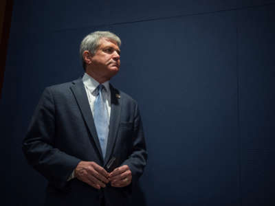 Texas Republican Rep. Michael McCaul waits to address the media after a briefing on election security with House members in the Capitol Visitor Center on May 22, 2018.