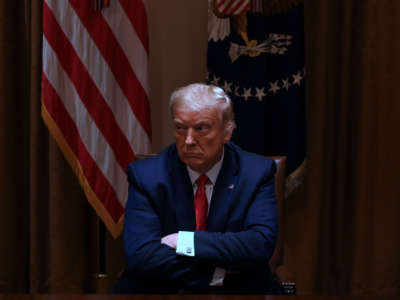 President Trump sits in the cabinet room at the White House on July 9, 2020, in Washington, D.C.