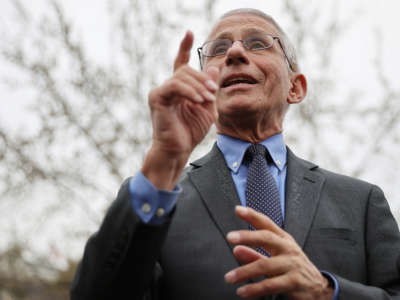 National Institute Of Allergy And Infectious Diseases Director Anthony Fauci talks to reporters outside the White House, March 12, 2020, in Washington, D.C.