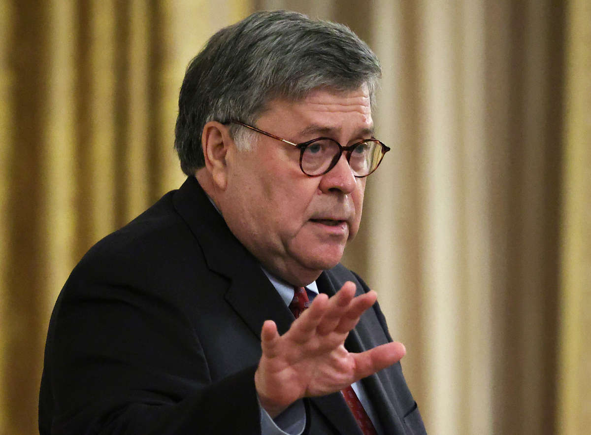 Attorney General William Barr speaks in the East Room of the White House, July 22, 2020, in Washington, D.C.