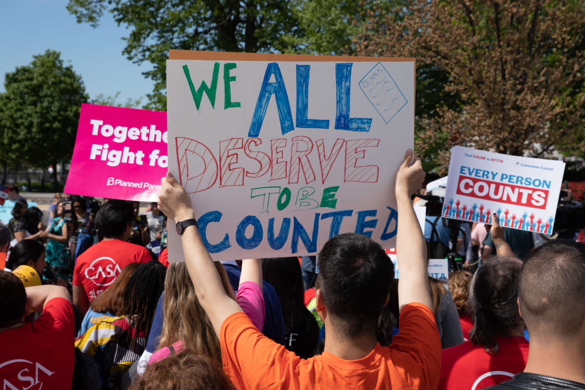 Protesters gathered outside the Supreme Court in support of a fair and accurate census and demanding to not include the controversial question in the next census, on April 23, 2019, in Washington, D.C.