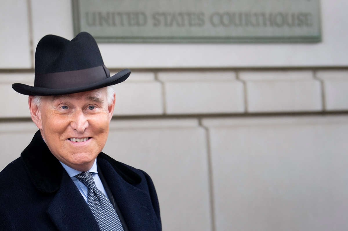 TOPSHOT - Roger Stone leaves Federal Court after a sentencing hearing February 20, 2020, in Washington, D.C.