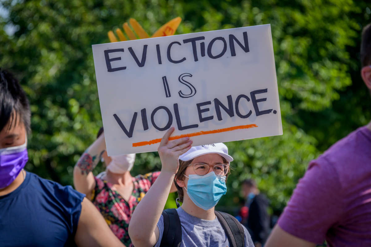 Tenants and Housing Activists gathered at Maria Hernandez Park for a rally and march in the streets of Bushwick in New York City, on July 5, 2020.