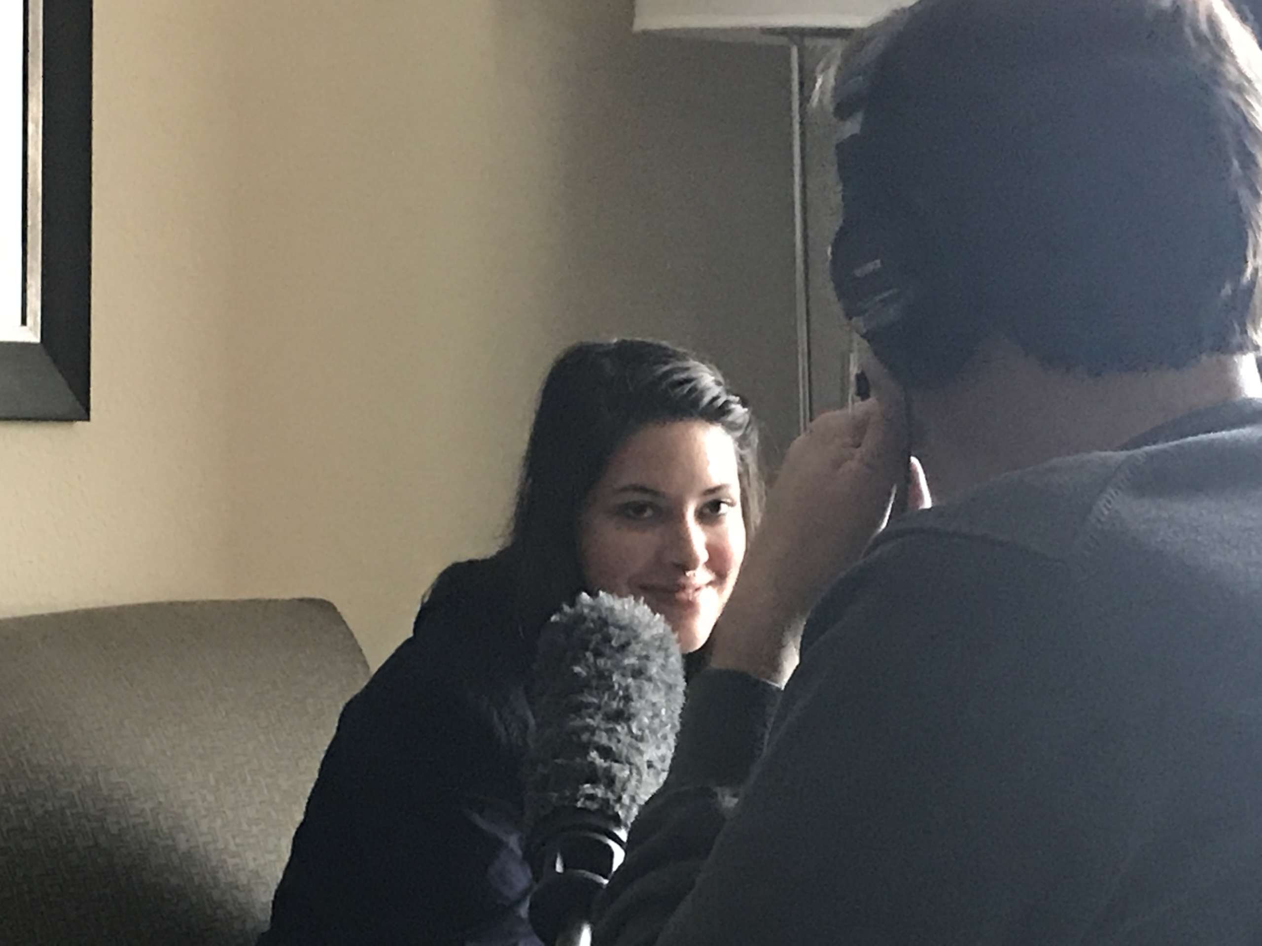 Karla Colon being interviewed by NPR’s Jeff Brady in Bismarck, North Dakota, in October, 2018, about her participation in the NoDAPL uprising at Standing Rock.