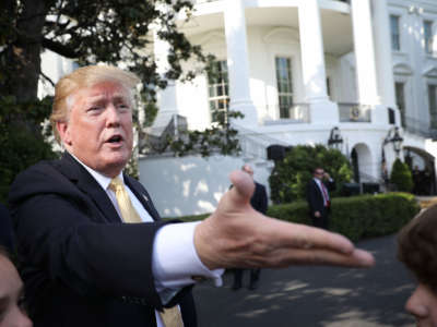 President Trump greets children on the south lawn of the White House, April 25, 2019, in Washington, D.C.