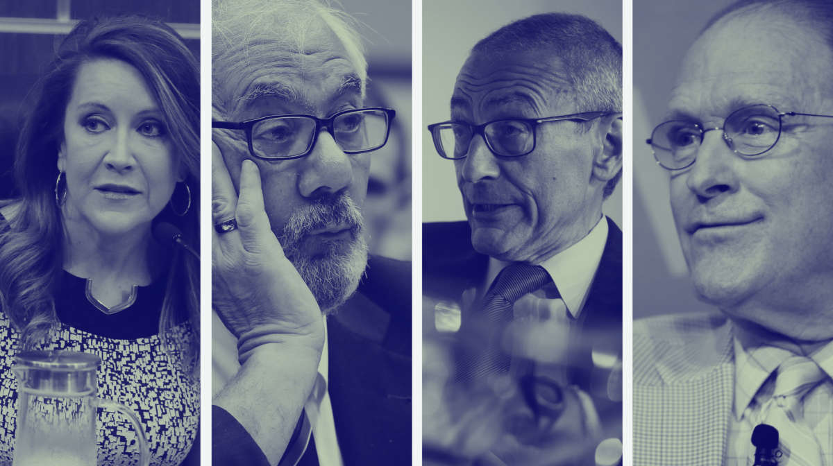 Maria Cardona (an at-large DNC member, Rules Committee co-chair and principal at lobbying firm Dewey Square Group), Barney Frank (Rules Committee co-chair and recipient of $1 million in payments from Signature Bank), John Podesta (party insider and founder of the Podesta Group lobbying firm) and Harold Ickes (an at-large DNC member, powerful lobbyist and party insider).