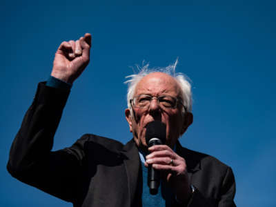 Sen. Bernie Sanders speaks during a rally at Calder Plaza on March 8, 2020, in Grand Rapids, Michigan.