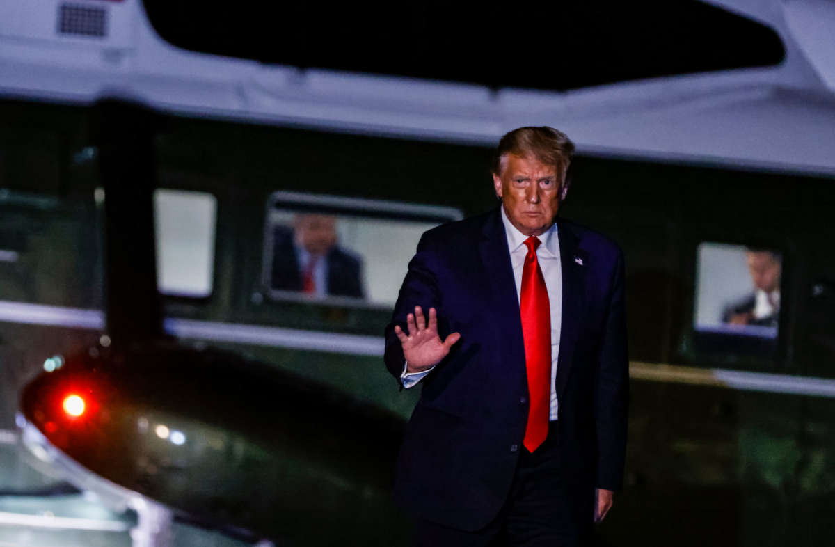 President Trump arrives at the White House in Marine One on August 9, 2020, in Washington, D.C.