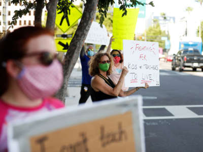 Teachers who oppose schools reopening during the COVID-19 pandemic protest on August 6, 2020, in Tampa, Florida.