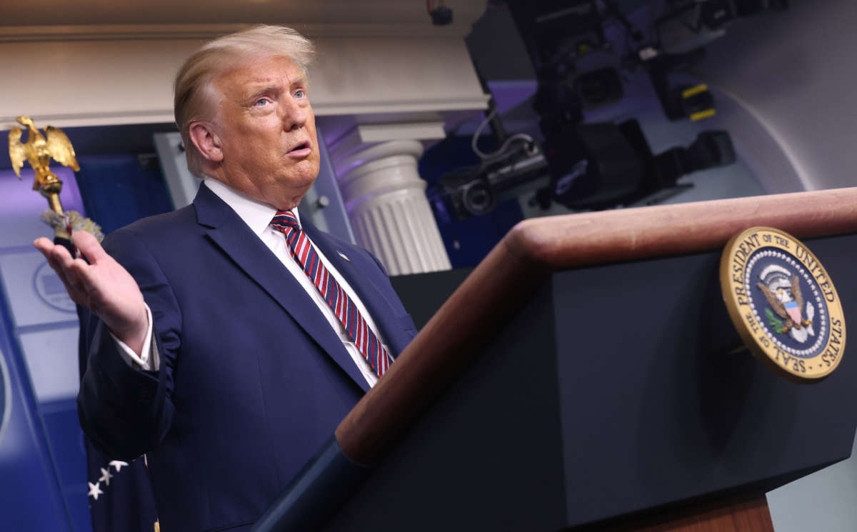 President Trump speaks during a briefing at the White House, August 12, 2020 in Washington, D.C.