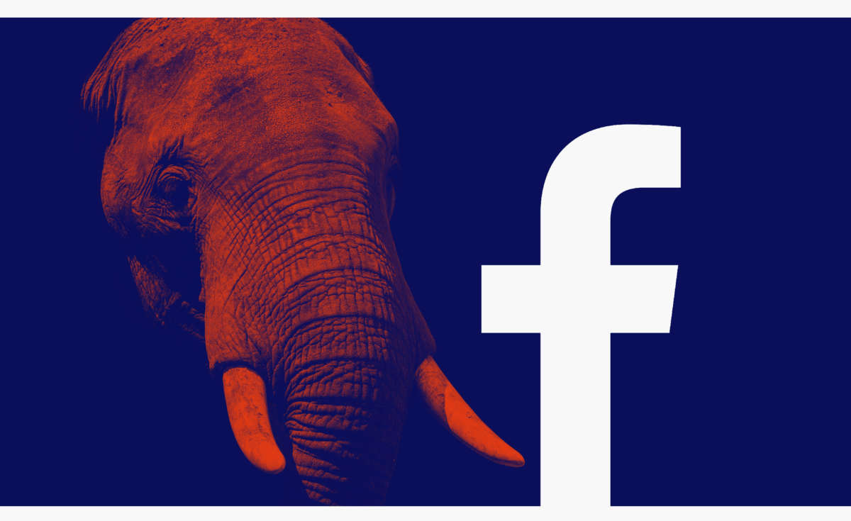 GOP Elephant in shadows behind Facebook logo