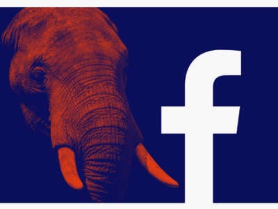 GOP Elephant in shadows behind Facebook logo
