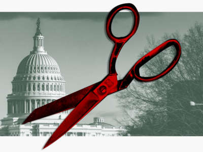 Scissors over Capitol Hill, cutting government regulations concept